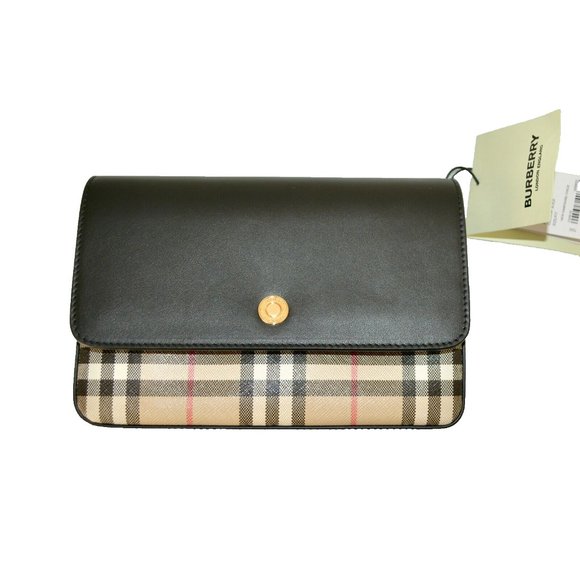 NWT BURBERRY VINTAGE CHECK LEATHER HAMPSHIRE CROSSBODY BAG CLUTCH - Picture 6 of 9